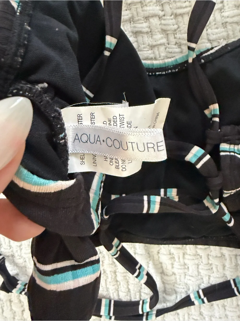 Black Striped Ribbed Swim Top with Teal Accent